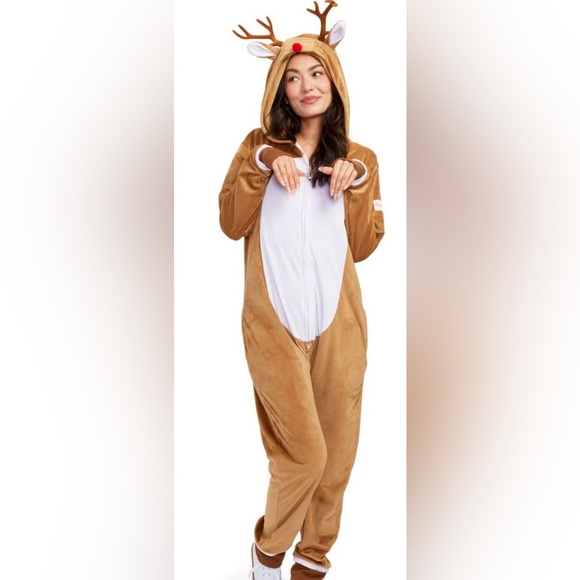 Tipsy Elves Brown Reindeer Jumpsuit NWT - Picture 1 of 11
